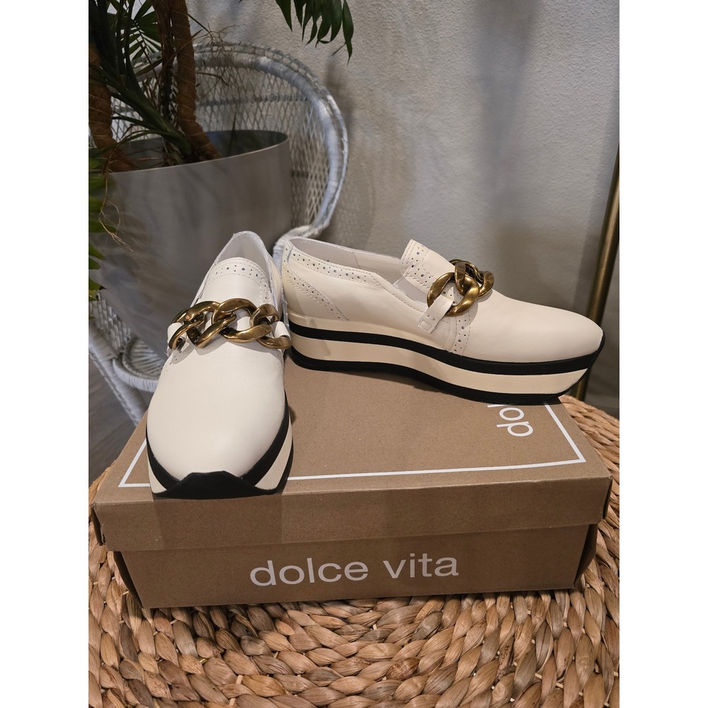 Dolce Vita Women Cream Leather Chain Platform Loafers Shoes sz 8